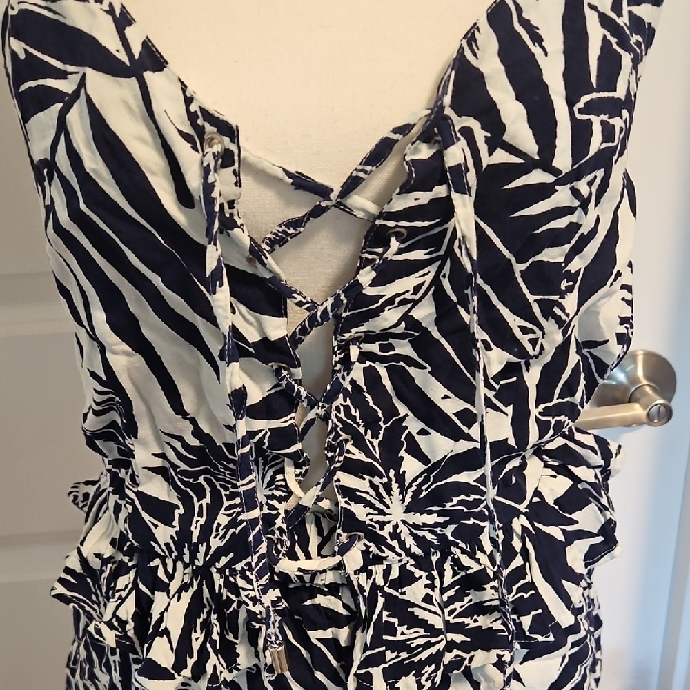 Blue Island Navy and Cream Leaf Print 2 Piece Set - Picture 5 of 14